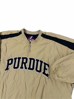 VTG Majestic Purdue Boilermakers Windbreaker Pullover Jacket Mens XL Gold Nylon